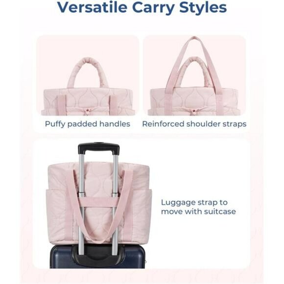 BAGSMART Puffer Tote Bag Quilted Travel Shoulder Bag Large Zipper Handbag - Picture 4 of 7